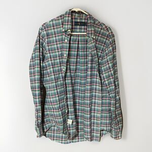 RALPH LAUREN Men L Preppy Summer Coastal Plaid Shirt Multicolor Green 100%Cotton